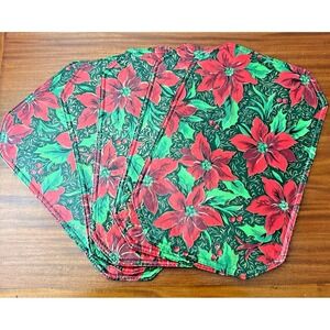 Vintage Christmas Poinsettia Placemats Set of 5 Vinyl Granny Cottagecore Holiday